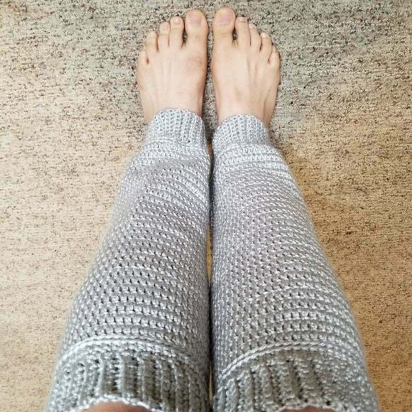 Handmade Crochet Silver Super Soft Adult Leg Warmers for Fashion or Fitness - Picture 6 of 6